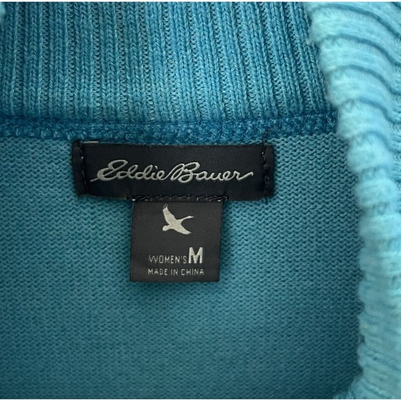 Eddie Bauer Mock Neck 1/4 Zip‎ Sweater Womens Size Medium Blue Kangaroo Pocket - Picture 3 of 7